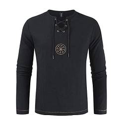 Herrenmode Baumwolle Leinen T-Shirt Mittelalter Kolovrat Amulett Slawisch Bestickt Yoga Mode Freizeit Top,Schwarz,M von JJLLAZAD