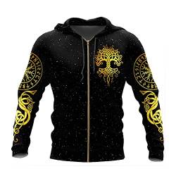 JJLLAZAD 3D-Druck Yggdrasil Hoodie, Neuheit Herbst Lässig Lockerer Kapuzenpullover Nordic Mythology Totem Herren Kapuzenpulli,Tree of Life Zip Hoodie,XL von JJLLAZAD