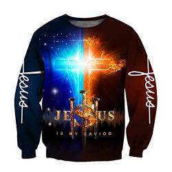 JJLLAZAD Christian Unisex Hoodie, Gott Jesus 3D Print Full Zip Casual Lose Sweatshirt Herbst Langarm Kreuz Harajuku Jacke,Ice fire Sweater,L von JJLLAZAD