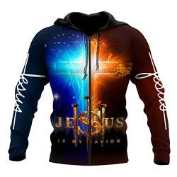 JJLLAZAD Christian Unisex Hoodie, Gott Jesus 3D Print Full Zip Casual Lose Sweatshirt Herbst Langarm Kreuz Harajuku Jacke,Ice fire Zip Hoodie,M von JJLLAZAD