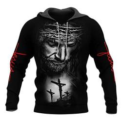 JJLLAZAD Christian Unisex Hoodie, Gott Jesus 3D Print Full Zip Casual Lose Sweatshirt Herbst Langarm Kreuz Harajuku Jacke,Jesus Black Hoodie,L von JJLLAZAD