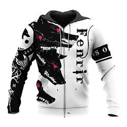 JJLLAZAD Fenrir Wolf Street Hoodie Für Herren 3D-Gedrucktes Neues Pullover-Sweatshirt Nordic Myth Herbstmode Harajuku Pullover,Nordic Wolf Zip Hoodie,5XL von JJLLAZAD