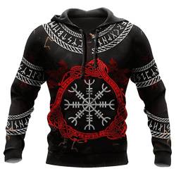 JJLLAZAD Nordische Mythologie Pullover 3D-Druck Wikingersymbole Langarm Frühling Herbst Dünne Jacke Männer Frauen Morgen Sweatshirt,Aegishjalmur Hoodie,M von JJLLAZAD