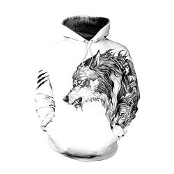 JJLLAZAD Nordischer Wikinger Hoodies Fenrir Wolf Tattoo 3D-Druck Sweatshirt Herbst Casual Long Sleeves Big Pockets Street Pullover,Fenrir Wolf Hoodie,M von JJLLAZAD