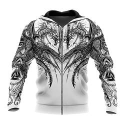 JJLLAZAD Unisex Viking Street Sweatshirt 3D Gedruckter Nordic Dragon Tattoo Langarm Hoodie Herbst Harajuku Kapuzen-Sweatshirt Mit Reißverschluss,Dragon Zip Hoodie,5XL von JJLLAZAD