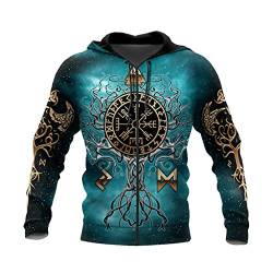 JJLLAZAD Viking Fall Hoodie 3D Druck Harajuku-Stil Mit Großen Taschen Paar Hoodies Casual Locker Zip-Sweatshirt Mode Mantel,Vegvisir Zip Hoodie,XL von JJLLAZAD