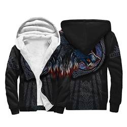 JJLLAZAD Vikings Herren Jacke Nordic Mythology 3D Print Winter Fleece Casual Full Zip Kapuzen Hoodie Sherpa Futter Warmer Mantel,Fenrir Wolf,3XL von JJLLAZAD