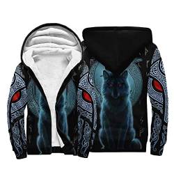 JJLLAZAD Vikings Herren Jacke Nordic Mythology 3D Print Winter Fleece Casual Full Zip Kapuzen Hoodie Sherpa Futter Warmer Mantel,Nordic Wolf,S von JJLLAZAD