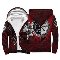 JJLLAZAD Vikings Herren Jacke Nordic Mythology 3D Print Winter Fleece Casual Full Zip Kapuzen Hoodie Sherpa Futter Warmer Mantel,Vegvisir,4XL von JJLLAZAD