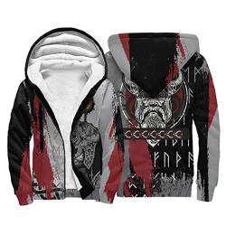 JJLLAZAD Vikings Herren Jacke Nordic Mythology 3D Print Winter Fleece Casual Full Zip Kapuzen Hoodie Sherpa Futter Warmer Mantel,Viking Warrior,4XL von JJLLAZAD