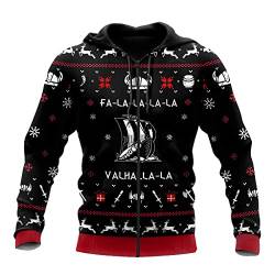 JJLLAZAD Weihnachten Hoodie, Unisex Viking 3D-Druck Neuheit Reißverschluss Große Tasche Sweatshirt Modische Harajuku Freizeitjacke Jacke,Christmas Deer Zip,5XL von JJLLAZAD