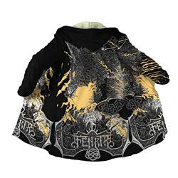 JJLLAZAD Wikinger Herren Winter Warmer Baumwollmantel Fenrir Wolf Tattoo 3D Gedruckt Lässige Full Zip Street Jacke Neuheit Parka Mantel,Parka Coat,XXL von JJLLAZAD