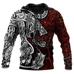 JJLLAZAD Wikinger-Hoodie 3D-Druck Nordische Mythologie Valhalla Langarm Frühling Herbst Pullover Für Herren und Damen Party Cosplay Kostüm,Dragon Zipper,XXL von JJLLAZAD