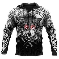 JJLLAZAD Wikinger-Hoodie 3D-Druck Nordische Mythologie Valhalla Langarm Frühling Herbst Pullover Für Herren und Damen Party Cosplay Kostüm,Fenrir Wolf Hoodie,L von JJLLAZAD