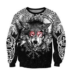 JJLLAZAD Wikinger-Hoodie 3D-Druck Nordische Mythologie Valhalla Langarm Frühling Herbst Pullover Für Herren und Damen Party Cosplay Kostüm,Fenrir Wolf Shirt,L von JJLLAZAD