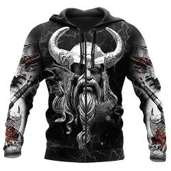 JJLLAZAD Wikinger-Hoodie 3D-Druck Nordische Mythologie Valhalla Langarm Frühling Herbst Pullover Für Herren und Damen Party Cosplay Kostüm,Odin god Zipper,L von JJLLAZAD