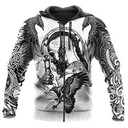 JJLLAZAD Wikinger-Hoodie 3D-Druck Nordische Mythologie Valhalla Langarm Frühling Herbst Pullover Für Herren und Damen Party Cosplay Kostüm,Ragnar Zipper,XXL von JJLLAZAD