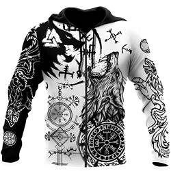 JJLLAZAD Wikinger-Hoodie 3D-Druck Nordische Mythologie Valhalla Langarm Frühling Herbst Pullover Für Herren und Damen Party Cosplay Kostüm,Skoll hati Zipper,L von JJLLAZAD