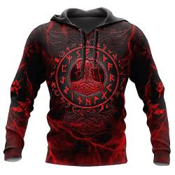 JJLLAZAD Wikinger-Hoodie 3D-Druck Nordische Mythologie Valhalla Langarm Frühling Herbst Pullover Für Herren und Damen Party Cosplay Kostüm,Thor Hammer Hoodie,L von JJLLAZAD