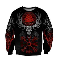 JJLLAZAD Wikinger-Hoodie 3D-Druck Nordische Mythologie Valhalla Langarm Frühling Herbst Pullover Für Herren und Damen Party Cosplay Kostüm,Vegvisir Shirt,4XL von JJLLAZAD