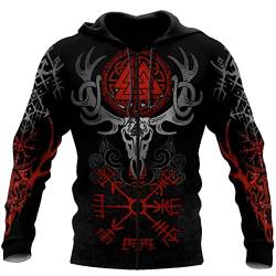 JJLLAZAD Wikinger-Hoodie 3D-Druck Nordische Mythologie Valhalla Langarm Frühling Herbst Pullover Für Herren und Damen Party Cosplay Kostüm,Vegvisir Zipper,XXL von JJLLAZAD