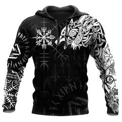 JJLLAZAD Wikinger-Hoodie 3D-Druck Nordische Mythologie Valhalla Langarm Frühling Herbst Pullover Für Herren und Damen Party Cosplay Kostüm,Wikinger Wolf Hoodie,M von JJLLAZAD