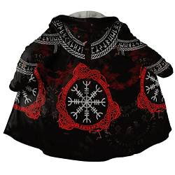 JJLLAZAD Wikinger Odin Walhalla Kapuzenmantel für Männer, Faux Kaschmir Mantel Winter Warm 3D Druck Casual Unisex Jacke,Aegishjalmur,L von JJLLAZAD