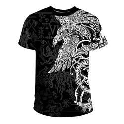 Wikinger Rabe T-Shirt, Unisex 3D Gedruckt Tattoo Totem Lässiges Kurzarm Nordische Mythologie Oversize Harajuku Top,Yggdrasil,7XL von JJLLAZAD