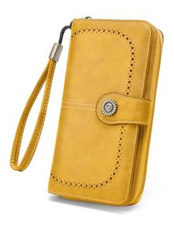 JJUQ Damen Geldbörse Leder Große Kapazität Kartenhalter Reißverschluss Wristlet Brieftaschen für Frauen, 1-gelb, Modern von JJUQ