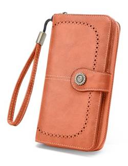 JJUQ Damen Geldbörse Leder Große Kapazität Kartenhalter Reißverschluss Wristlet Brieftaschen für Frauen, 1-orange, Modern von JJUQ