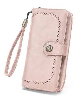 JJUQ Damen Geldbörse Leder Große Kapazität Kartenhalter Reißverschluss Wristlet Brieftaschen für Frauen, 1-pink, Modern von JJUQ