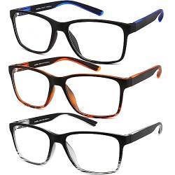 JJWELL 3 STÜCKE Lesebrille Herren Mit Blaulichtfilter, Vollrand Rahmen Blaulicht Herren Lesebrille, Kunststoff Lesebrillen Lesehilfe, Anti-Augenbelastung/UV, Anti-Blaulicht Brille Mit Sehstärke 1,0 von JJWELL