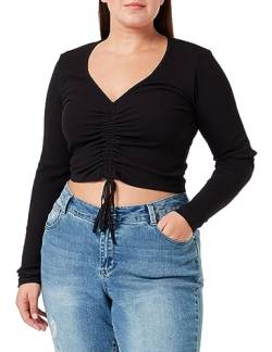 JJXX Damen JXFENJA STR LS Rib Crop JSR Top, Black, M von JJXX