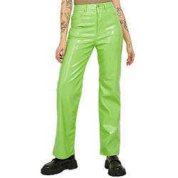 JJXX Damen JXKENYA HW Straight Faux Leat Pants NOOS Hose, Green Flash/Detail:Shiny-Long, M von JJXX