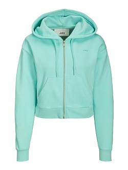 JJXX Women's JXABBIE LS REG Every Brush Zip Hood NOOS Sweatjacke, Aruba Blue/Print:Turquoise Logo, XL von JJXX