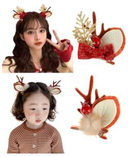 JK Home 2 Paar Haarspangen Rentierhorn Ohren Elch Weihnachten Haarspange für Mädchen Frauen Rentier #A von JK Home