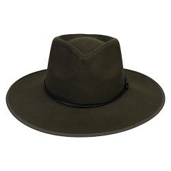 JK Home Fedora-Hut mit breiter Krempe, aus Wollfilz, Panama-Kappe, Einheitsgröße, Unisex, Damen und Herren, schwarzes geflochtenes Lederband, Army Green Braided Leather, Einheitsgröße von JK Home