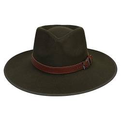 JK Home Fedora-Hut mit breiter Krempe, aus Wollfilz, Panama-Kappe, Einheitsgröße, Unisex, Damen und Herren, schwarzes geflochtenes Lederband, Army Green Leather Ribbon, Einheitsgröße von JK Home