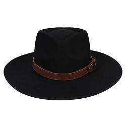 JK Home Fedora-Hut mit breiter Krempe, aus Wollfilz, Panama-Kappe, Einheitsgröße, Unisex, Damen und Herren, schwarzes geflochtenes Lederband, Black Leather Ribbon, Einheitsgröße von JK Home