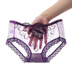 JK Home Tangas für Frauen, Spitze, No Show, Tanga, Unterwäsche, Frauen, G-String, nahtlos, durchsichtig, Intim-Slip, Höschen Gr. 48, C violett, durchsichtig von JK Home