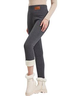 JK SUE JONES Damen-Leggings, warm, Kaschmir, Fleece, gefüttert, dehnbar, weich, dick, Jogginghose, Sherpa-Hose, hohe Taille, dunkelgrau, X-Klein von JK SUE JONES