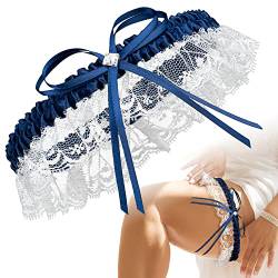 JK Trade® L-XXXL Premium Braut Strumpfband in Blau für Hochzeit, Band verziert mit Spitze, Schleife und einem edlen filigranen Glitzer-Stein, 100% Handgefertigt (Königsblau) von JK Trade