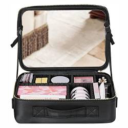 JKIOOW Make-up-Tasche mit Spiegel, tragbar, Reise-Make-up-Etui, Kosmetik-Organizer for Frauen, Reise-Beauty-Essentials (Color : Black, Size : 37 * 12.5 * 26.5cm) von JKIOOW
