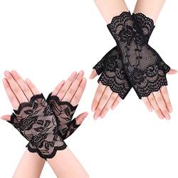 JKJF 2 Paar Fingerlose Spitze Handschuhe 1920s Opera Fest Party Handschuhe Braut Lace Handschuhe für Hochzeit Maskerade Kostüm Motto Party - Schwarze, Einheitsgröße von JKJF