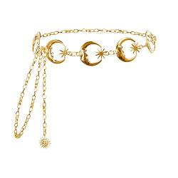 JKJF Sonne Stern Mond Taillenkette Metall Kettengürtel Mode Kleid Kettengürtel für Frauen Mädchen - Gold von JKJF
