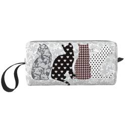 JKJOJIA Lustige Make-up-Tasche mit Mops-Motiv, kleine Kosmetiktasche, tragbare Reise-Kulturbeutel mit Griff, einfache Zubehöraufbewahrung, Reißverschlusstasche für Damen und Mädchen, Lustige Katze, von JKJOJIA