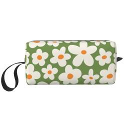 JKJOJIA Make-up-Tasche, Organizer, kleine Kosmetiktasche, tragbar, Reise-Kulturbeutel mit Griff, einfache Zubehöraufbewahrung, Reißverschluss-Tasche für Damen und Mädchen, Erdbeerrosa, Groovy Flower von JKJOJIA