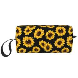 JKJOJIA Make-up-Tasche, Organizer, kleine Kosmetiktasche, tragbar, Reise-Kulturbeutel mit Griff, einfache Zubehöraufbewahrung, Reißverschluss-Tasche für Damen und Mädchen, Erdbeerrosa, Sunflower von JKJOJIA