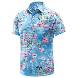 JKLPOLQ Herren Hawaiihemd Floral Casual Kurzarm Sommerhemden Hawaii Beach Print Hemd für den Urlaub(Blue,L) von JKLPOLQ