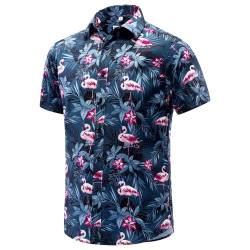 JKLPOLQ Herren Hawaiihemd Floral Casual Kurzarm Sommerhemden Hawaii Beach Print Hemd für den Urlaub(Blue 1,S) von JKLPOLQ